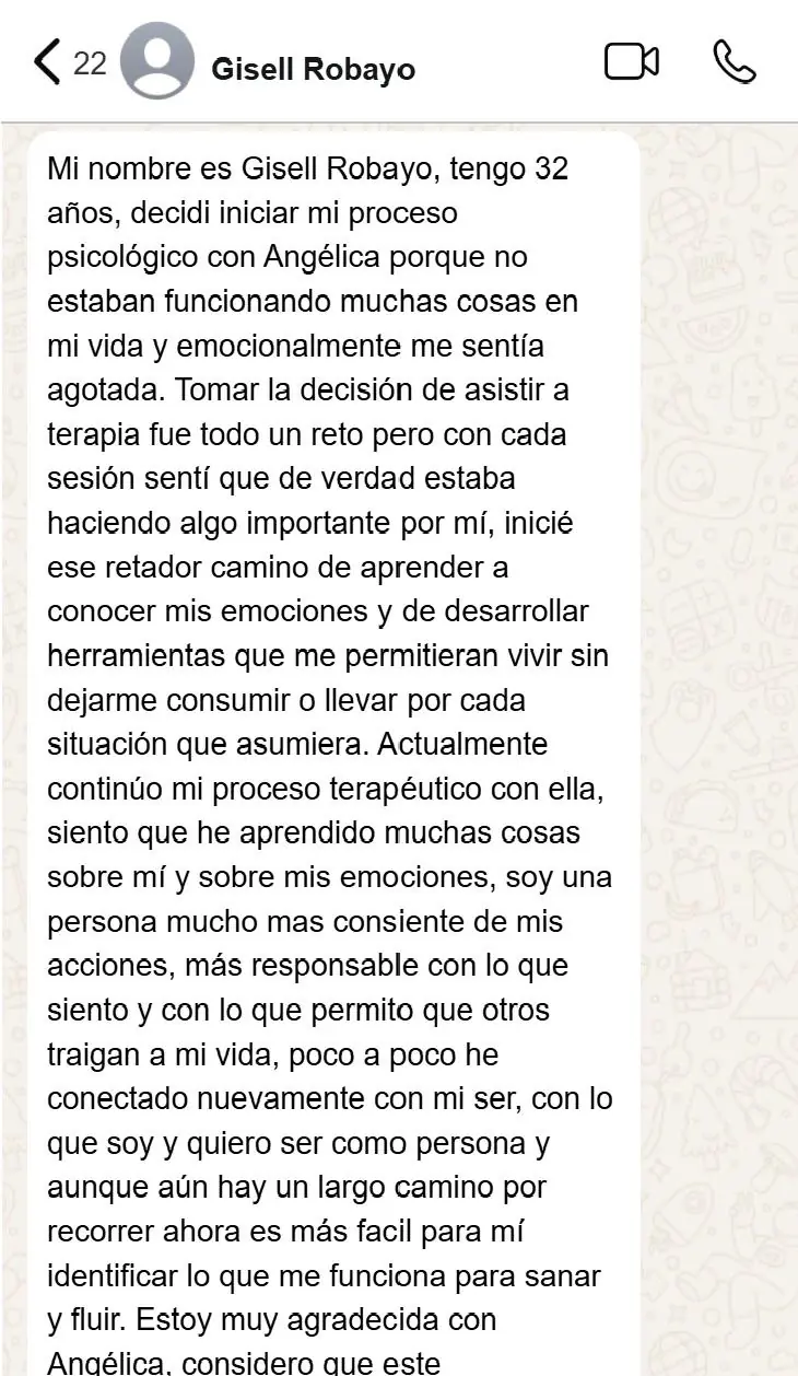 Testimonio de Gisell Robayo sobre su proceso terapéutico en Enalzas